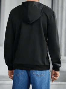 Manfinity Homme Men's Casual Solid Color Drawstring Hooded Sweatshirt, Autumn