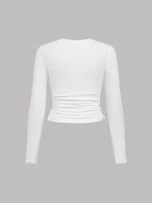 SHEIN 3pcs Tween Girls' Casual Solid Color Knit Crew Neck Long Sleeve Tops - Baby Pink - View 11