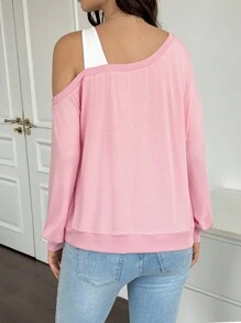 SHEIN Maternity Letter Print Asymmetric Neck Long Sleeve Sweatshirt, For Winter