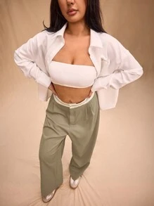 Forever 21 大码女式春秋时尚休闲拼色直筒裤