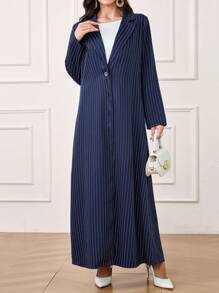 Al Najma Women's Turndown Collar Long Sleeve Striped Casual Arabic Abaya, Modest Elegant Fashion Maxi Blazer Style Abayas, For Casual Daily/Work/Evening Party