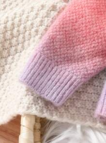 Gradient Color Round Neck Gigot Sleeve Sweater, Cute Baby Girls Knit Top, Autumn - Multicolor - View 6