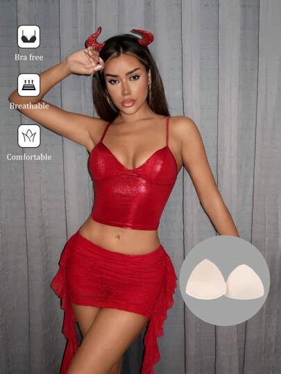 SHEIN ICON 金属涂层闪亮面料三角衬垫工字背心