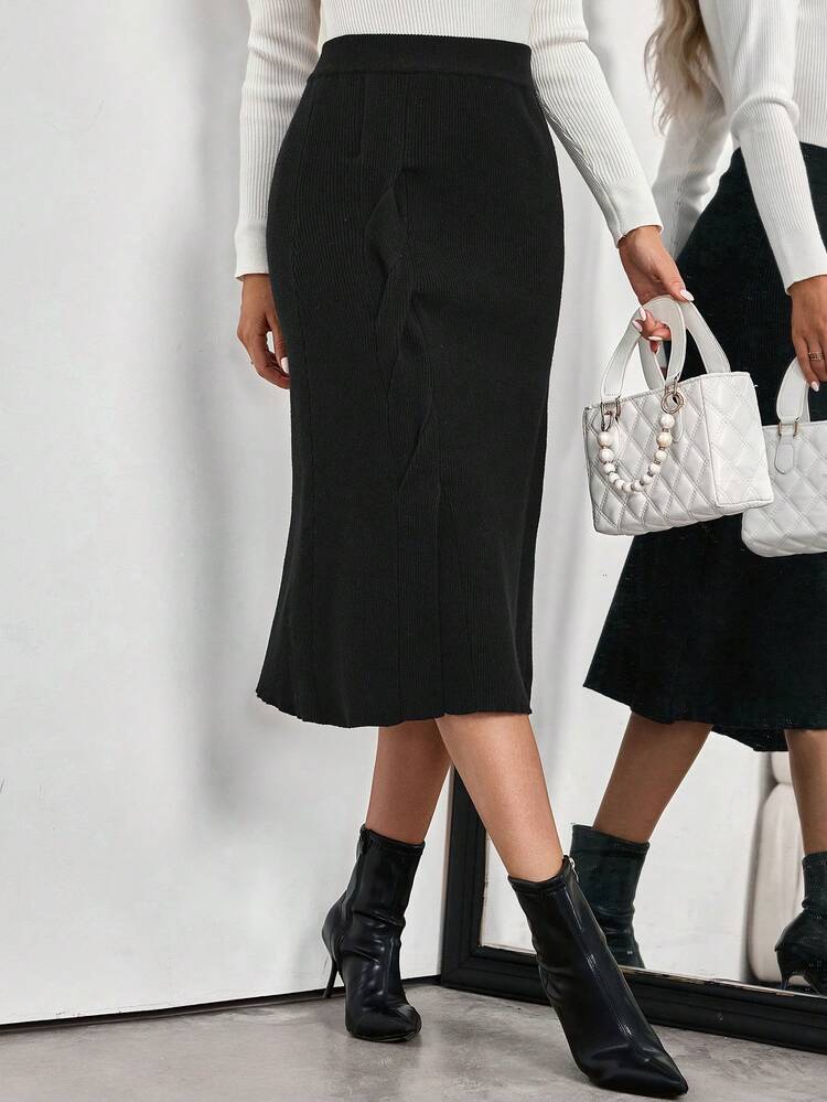 Women's Solid Color Elegant Split Knitted Skirt