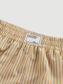 SHEIN X ELOISA & ORSON SHEIN MOD Pantalones cortos de verano casuales para mujer con cintura elástica, impresión de letras y rayas