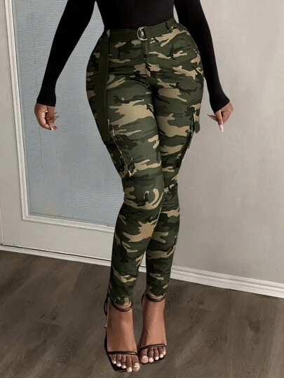 Slaydiva Elegant Casual Street Camo Print Slim Cargo Pants For Women - Z