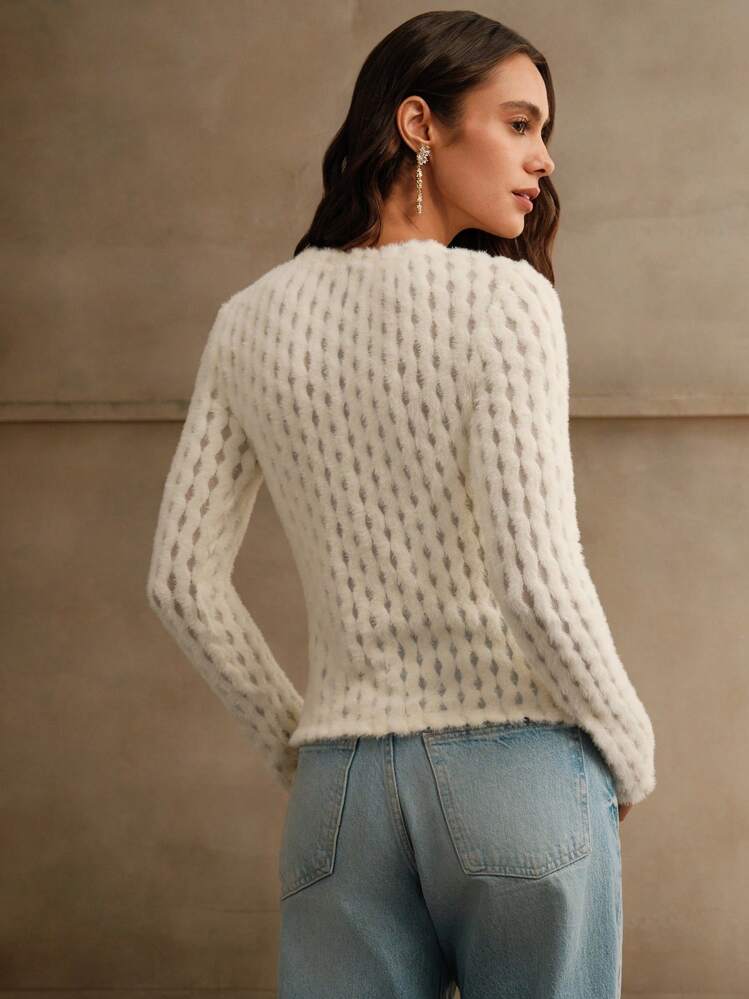 Anewsta Camiseta ajustada de manga larga y cuello redondo de unicolor para mujer, primavera y otoño - Beis - Añade 2