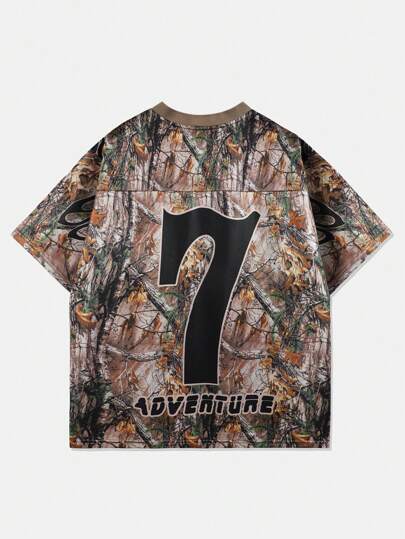 Street Life Camiseta deportiva de hombre con estampado de ramas de camuflaje, verano