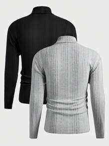Manfinity VCAY Men's 2-Piece Knitted Fit Basic Style Casual High Neck Shoulder Long Sleeve T-Shirt Suitable For Autumn And Winter