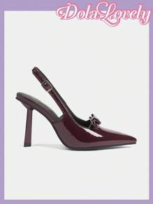 Dola Lovely Women's Burgundy Butterfly Decor High Heels With Ankle Strap BURGUNDY Heels Spring Shoes Spring Break Easter