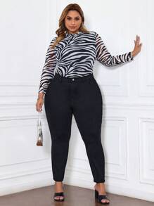 SHEIN CURVE+ Plus Size Sexy Skinny Jeggings Black Stretch Denim Pants