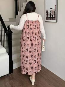 Dazy Plus Plus Size Women All-Over Floral Print Sleeveless Dress,Ruffle