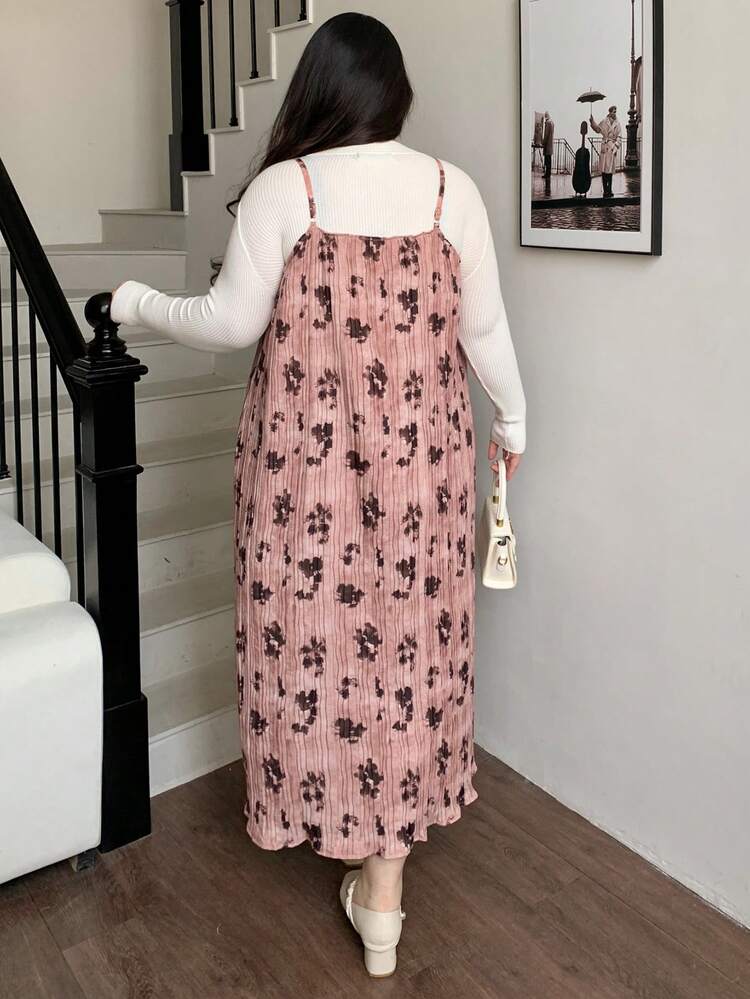 Dazy Plus Plus Size Women All-Over Floral Print Sleeveless Dress, Ruffle Dress