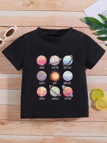 Young Girls' Short Sleeve Printed Star Pattern Round Neck Top - Black - View 3