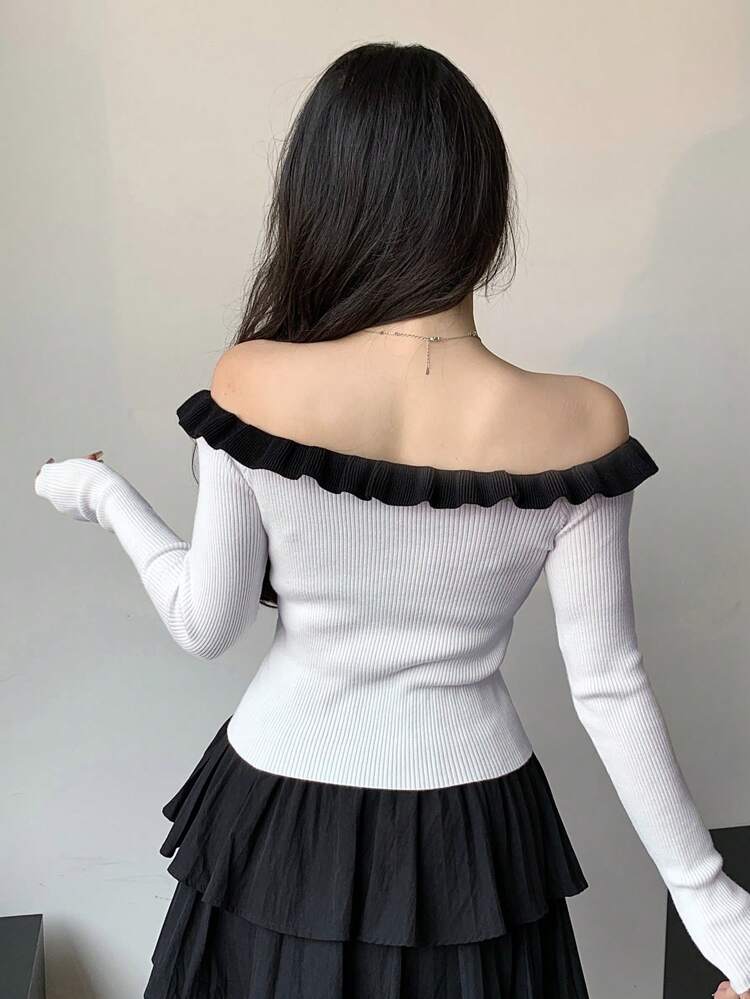 Women's Off-Shoulder Color Block Cardigan