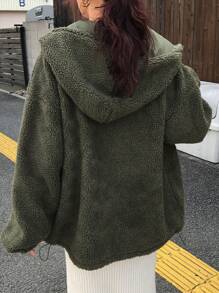 FRIFUL 女士纯色落肩长袖连帽休闲宽松常规外套，秋冬季保暖内衬女式外套