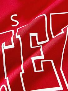 Manfinity VCAY 男士休闲字母印花落肩套头连帽衫，秋冬款 - 紅色 - 查看 3