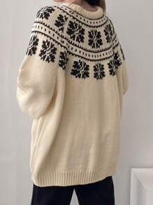 DAZY Suéter de Gola Redonda Estilo Boêmio de Ajuste Folgado para Mulheres, Roupas de Outono - Damasco - Visão 5