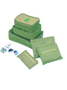 1 Or 2 Sets (6 Pieces Per Set) Multifunctional Suitcase Storage Bag, Foldable For Outdoor Travel, Sundries And Dirty Clothes Sorting, Compression Storage Shoe Bag, Clothing Underwear Bag, Green