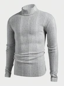 Manfinity VCAY Men's 2-Piece Knitted Fit Basic Style Casual High Neck Shoulder Long Sleeve T-Shirt Suitable For Autumn And Winter