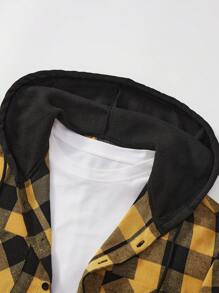 Manfinity Homme Men's Spring Autumn Plaid Long Sleeve Hooded Casual Shacket,Flannel Shirt - Multicolor - View 5