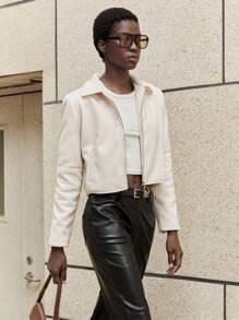 BizChic Chaqueta de lana de unicolor, elegante y versátil para el ir y venir, ropa de invierno para mujer - Albaricoque - Ver 2
