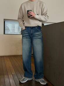 DAZY Men's Solid Color Crew Neck Long Sleeve Basic Sweater, Casual Everyday Wear Fall,Winter - Apricot - View 6