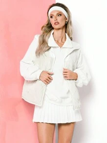 VARSITIE 简约时尚，采用领口缝线和波浪绗缝线，女士户外背心夹克，寒冷天气服装 - 白色 - 查看 5