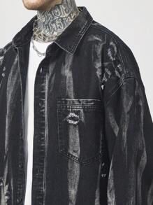 Manfinity EMRG Men's Front Button Long Sleeve Pocket Casual Simple Denim Jacket - Black - View 8