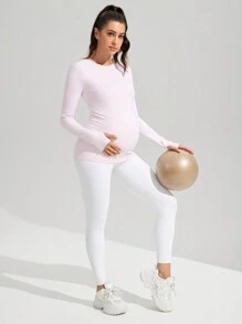 SHEIN Maternity Seamless Yoga Sports Leggings, Activewear Top, Yoga Set For Pregnancy, Fitness, Running, Outdoor Sports