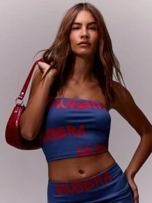 MUSERA Y2K Print Bandeau Top Going Out Tops Vacation Spring Summer Festival Rave Ibiza Holiday - Blue - View 1