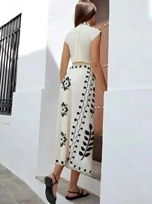 INAWLY 2 stks/set Dames Vakantie Plant Gedrukt Dolman Top En Maxi Rok Casual Mode Outfit