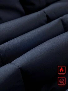 Manfinity Homme Men's Loose Fit Long Sleeve Hooded Padded Jacket, Men Winter Jacket - Navy Blue - View 8