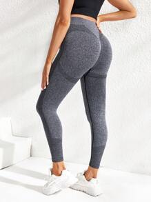 SHEIN Yoga Pregnant Women's High-Waist Daily Casual Sports Exercise Leggings Gray Seamless Design Hip Lift And Belly Support, For Maternity - Black - View 2