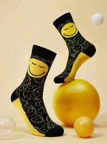 SmileyWorld® | SHEIN 1pair Men's Mid-Calf Socks With  Face Pattern