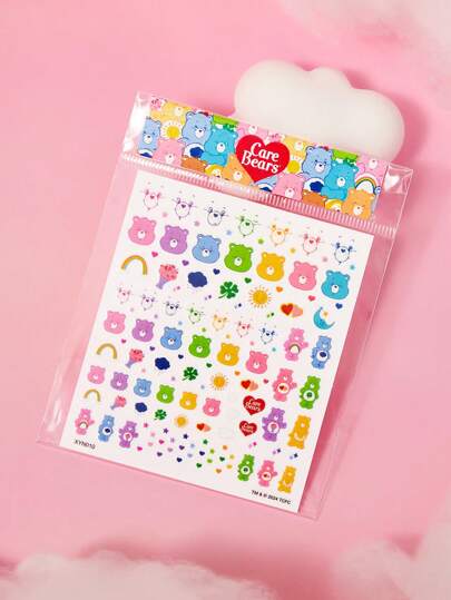 SHEIN X Care Bears Set de calcomanías para decoración de uñas con diseños de osos de dibujos animados en colores surtidos, incluyendo Cheer Bear, Funshine Bear, Bear y Share Bear, como regalo