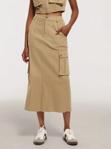 Forever 21 Váy Cargo đơn giản màu trơn thường ngày cho nữ - Màu Khaki - Xem 1