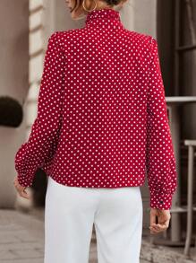 Chiquease Women's Spring Autumn Polka Dot Print Mix Ruffle Trim Elegant Long Sleeve Blouse Fall Cloth For Women - Burgundy - View 2
