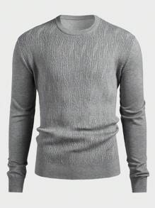 Manfinity Homme Men's Woolen Round Neck Combined Basic Casual Style Sweater Suitable For Autumn And Winter Seasons - Light Grey - View 4