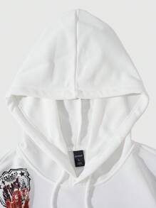ROMWE MEN Street Life Men Letter Print Simple Casual Hoodie Suitable For Spring, Fall, Winter - White - View 3