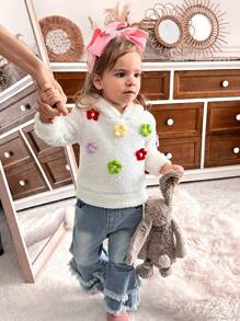 SHEIN Baby Girl' Thick & Warm White Fleece Floral Hooded Casual Sweatshirt For Winter - Multicolor - View 5