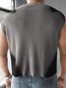 Manfinity Homme Plus Size Men's Solid Color Crew Neck Loose Fit Casual Knit Vest - Khaki - View 2