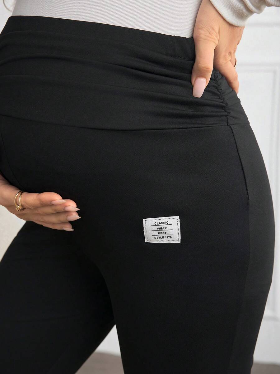 SHEIN Maternity Black Letter Patched Detail Ruched Wide Waistband Split