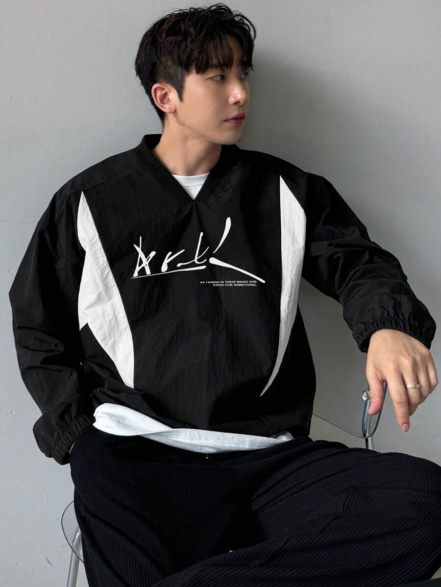 DAZY Áo nỉ chui đầu nam mùa thu phối chữ cái. - màu đen - Xem 1
