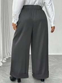 Calvaya 大码高腰褶皱阔腿裤，工作服 - 灰色 - 查看 2