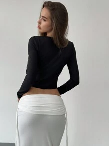 Aloruh 现代深 V 领紧身长袖黑色 T 恤