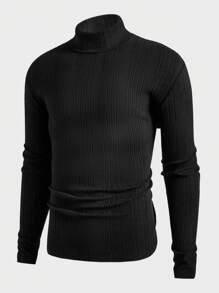 Manfinity VCAY Men's 2-Piece Knitted Fit Basic Style Casual High Neck Shoulder Long Sleeve T-Shirt Suitable For Autumn And Winter