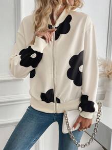 Chiquease Chaqueta con cierre para mujer con estampado floral, estilo para ir y venir