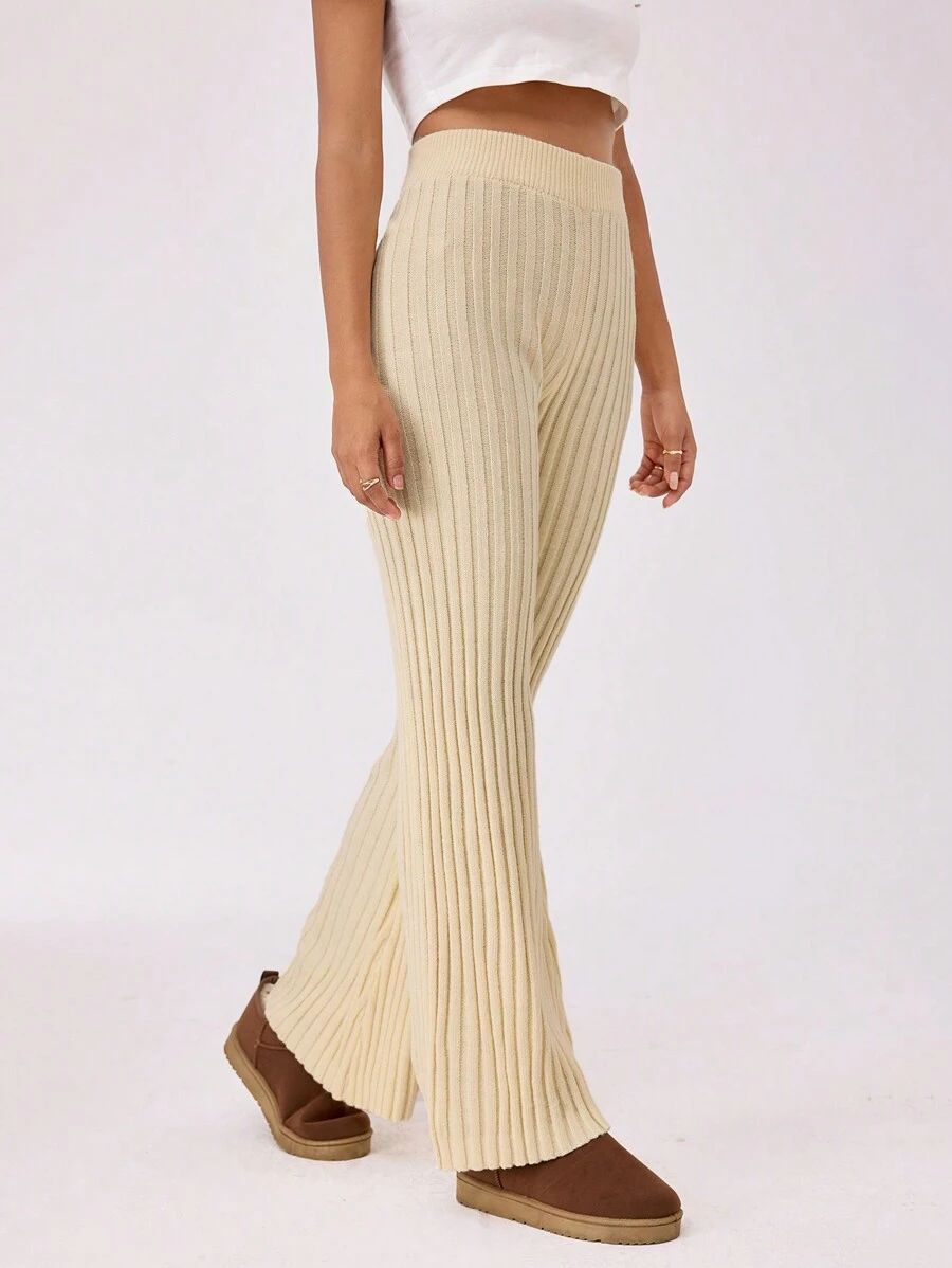 Forever 21 女士修身直筒休闲时尚百搭秋冬杏色高腰毛呢长裤 - 杏色 - 查看 1