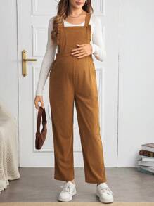 SHEIN Peto de unicolor con bolsillo delantero, ribete de volantes para maternidad